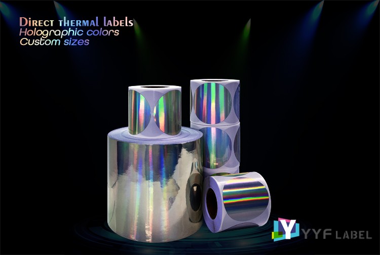 Holographic silver shipping labels sticker roll printable waterproof rainbbow round circle direct thermal label