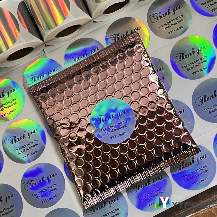 Holographic silver shipping labels sticker roll printable waterproof rainbbow round circle direct thermal label